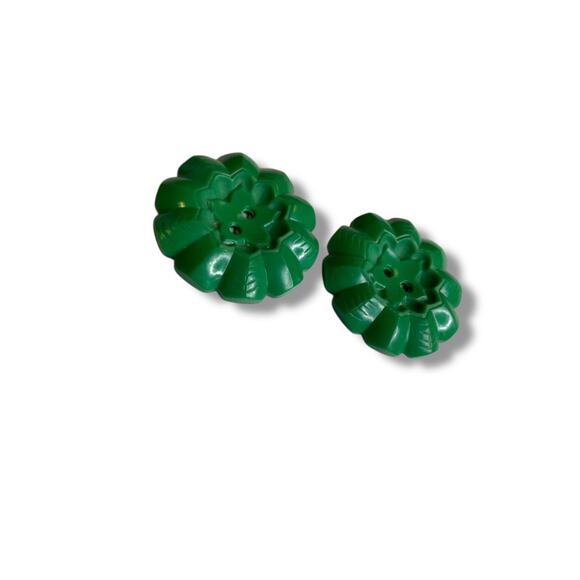 Set of 2 Green Midcentury Buttons Acrylic Flower Design 1.3" (34mm) - Picture 3 of 5